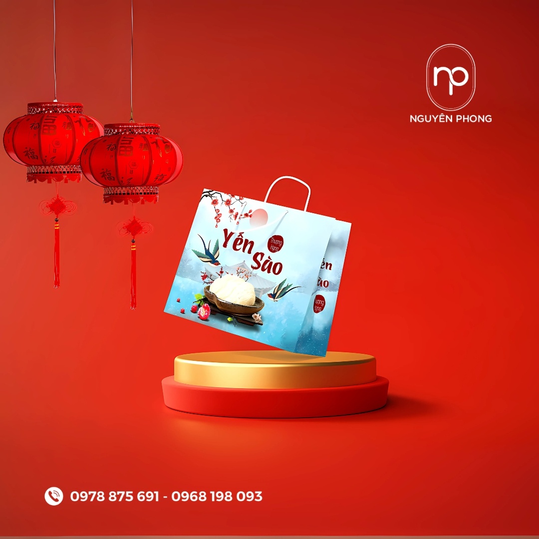 túi giấy yến sào màu xanh